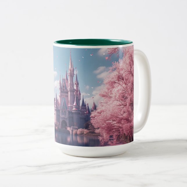 Fairy Tale Castle Mug with Pink Cherry Blossoms (Front Right)