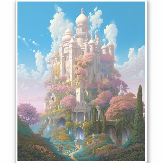 Fairy Tale Castle Pink White Gold Fantasy Art (Front)