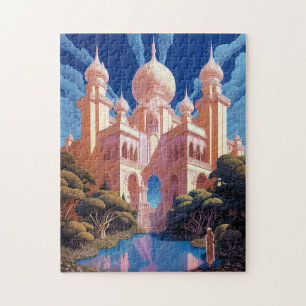 Fairy Tale Castle Pink White Gold Fantasy Art Jigsaw Puzzle