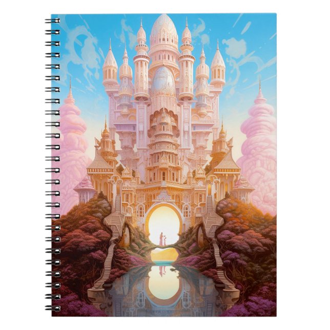 Fairy Tale Castle Pink White Gold Fantasy Art Notebook (Front)