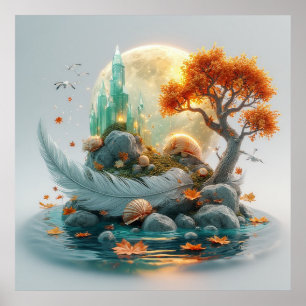 Fairy Tale Castle Surrounded by Seasonal Trees Poster