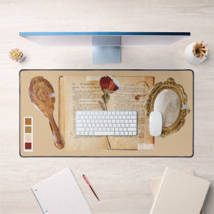 Fairy Tale Cute Feminine Collage Mixed Media Desk Mat