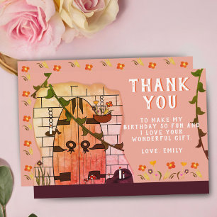 Fairy Tale Door Flower Drawing Girl Birthdays Thank You Card