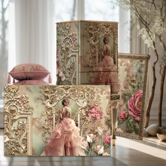 Fairy Tale Dress, Shabby Chic, Portrait Art Tissue Paper (Fairy Tale Dress, Elegant Woman's back, Vintage Baroque, Romantic Floral Portrait Art Decoupage )