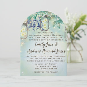 Fairy Tale Forest Blue Green Mason Jar Wedding Invitation