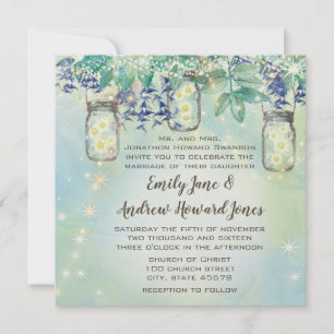 Fairy Tale Forest Blue Green Mason Jar Wedding Invitation