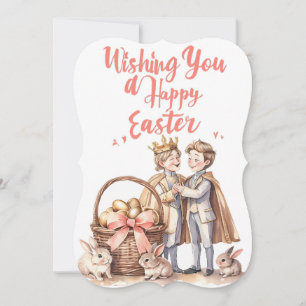 Fairy Tale Gay Couple with Bunnies Easter Card