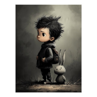 Fairy-tale-like children's illustration with rabbi poster