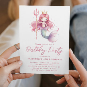 Fairy Tale Little Mermaid Pink Birthday  Invitation