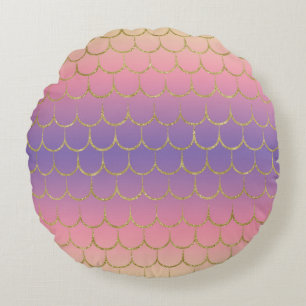 Fairy Tale Mermaid Scales Pastel Gradient Pattern Round Cushion