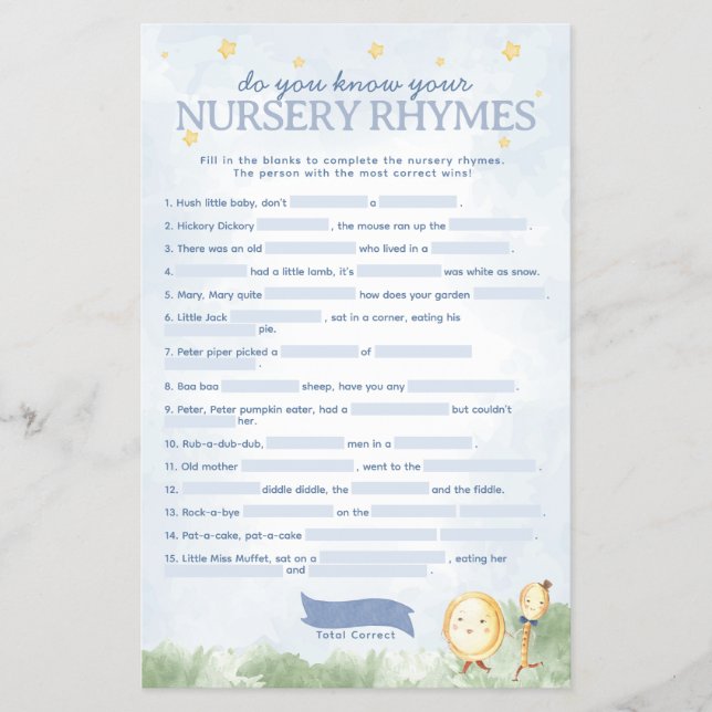 Fairy Tale Nursery Rhyme Baby Shower Game Flyer (Front)