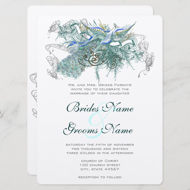 Fairy Tale Peacock Wedding Invitations (Front/Back)