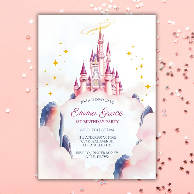 Fairy Tale Princess Castle Pink Girl Birthday Invitation (Fairytale Princess Castle Pink Girl Birthday Invitation)