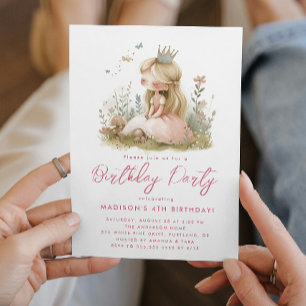 Fairy Tale Princesses Pink Birthday Party  Invitation