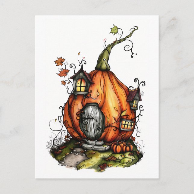 Fairy Tale Pumpkin House Postcard (Front)