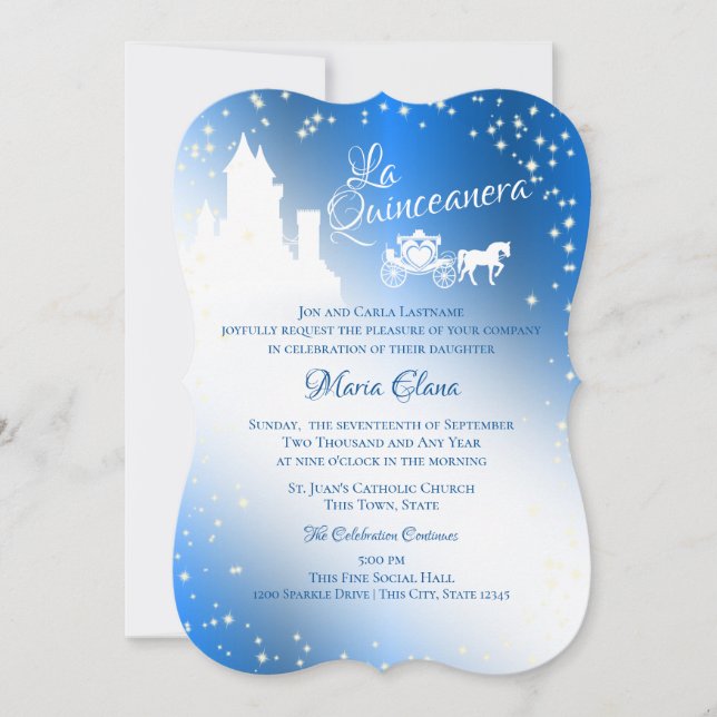 Fairy Tale Quinceanera Sapphire Sparkle Castle Inv Invitation (Front)