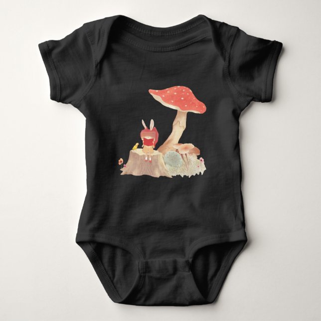 Fairy Tale Reading: Bunny Girl Under Red Mushroom Baby Bodysuit (Front)