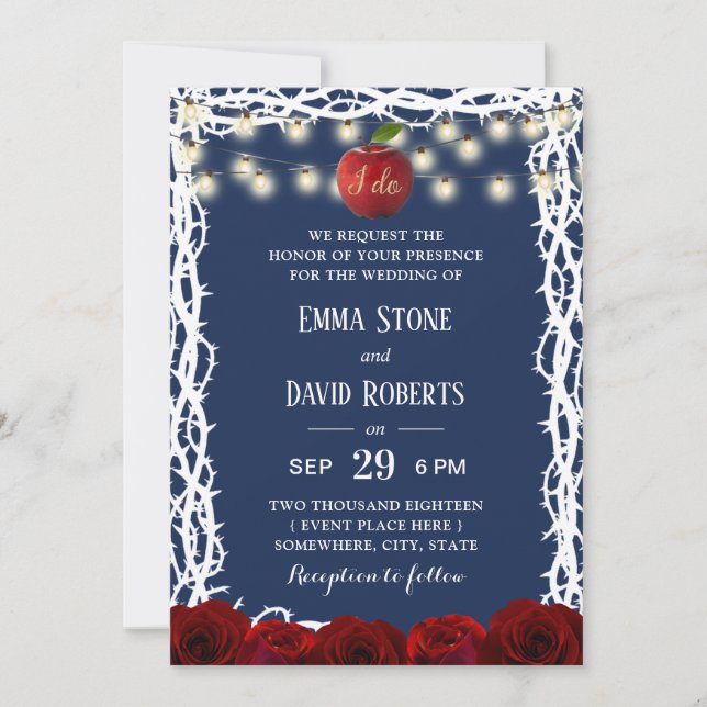 Fairy Tale Snow White Princess Navy Blue Wedding Invitation (Front)