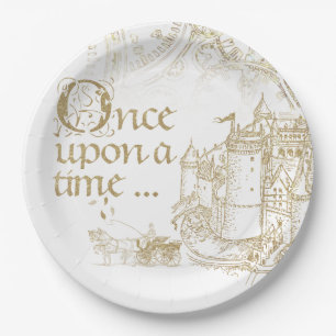 Fairy Tale Theme Castle Carriage Gold on White Paper Plate