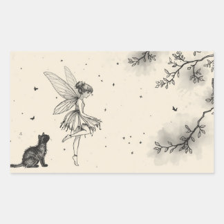 Fairy Tale–Themed Black and White Painting Images  Rectangular Sticker