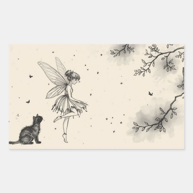 Fairy Tale–Themed Black and White Painting Images  Rectangular Sticker (Front)