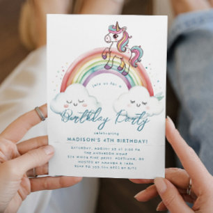 Fairy Tale Unicorn and Rainbow Birthday Party  Invitation