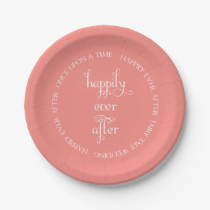 Fairy Tale Wedding Happily Coral Paper Plate