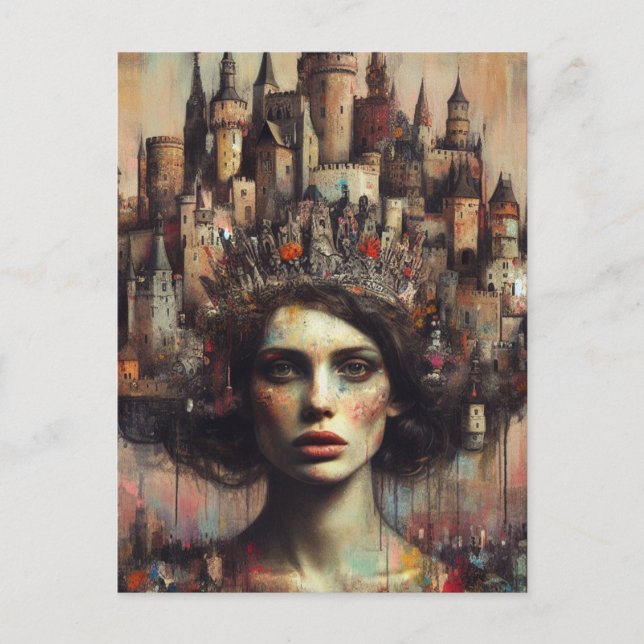 Fairy Tale Woman With Castle City on Her Head Postcard (Front)
