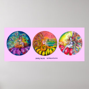 FAIRY TALES yellow pink blue green Poster