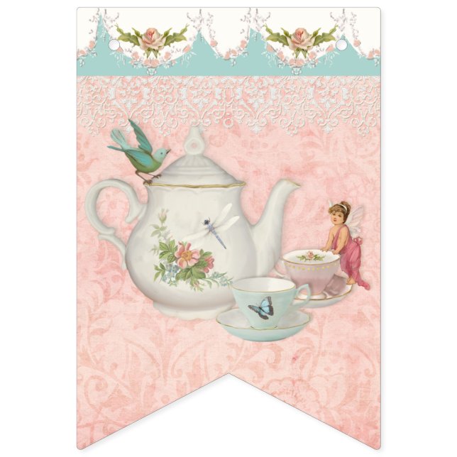 Fairy Tea Party Cute Girl Baby Shower Party Decor Bunting (Second Flag)