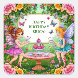 Fairy Tea Party Garden With Butterflies 🦋 Square Sticker