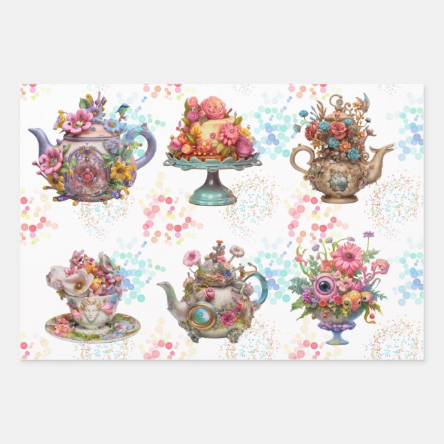 Fairy Tea Party Wrapping Paper Sheet (Front)
