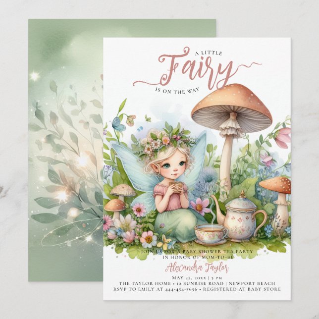Fairy Tea Wild Mushrooms Forest Baby Girl Shower Invitation (Front/Back)
