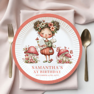 Fairy Theme 6th Birthday Pink Mushroom Paper Plate