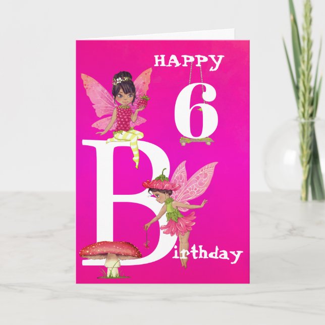Fairy Theme Girl Dark Hair Hot Pink Child Age  Card (Front)