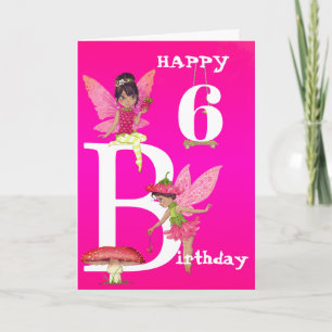 Fairy Theme Girl Dark Hair Hot Pink Child Age  Card