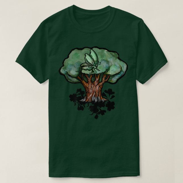 Fairy Tree Art green nature lovers fairies druid d T-Shirt (Design Front)