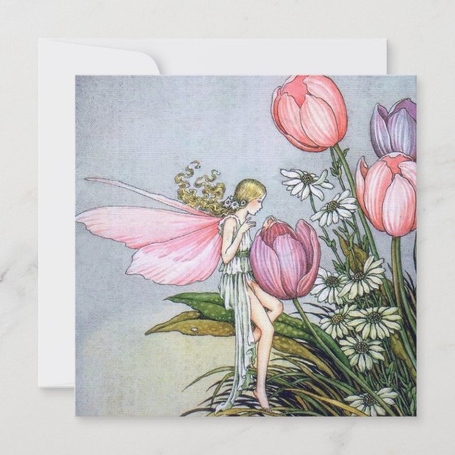 Fairy Tulips Vintage Illustration Flat Card (Front)