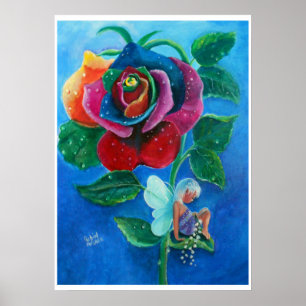 Fairy under a Holland Rose Poster