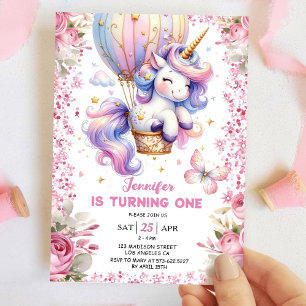 Fairy Unicorn 1st Birthday Girl Pink Unicorn Invitation