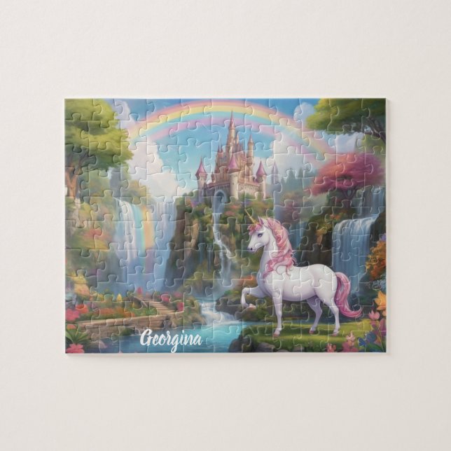 Fairy Unicorn and Castle Personalised Jigsaw Puzzle (Horizontal)