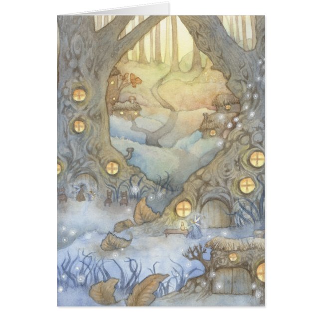 Fairy Village - Fantasy Watercolor Art Card (Front)