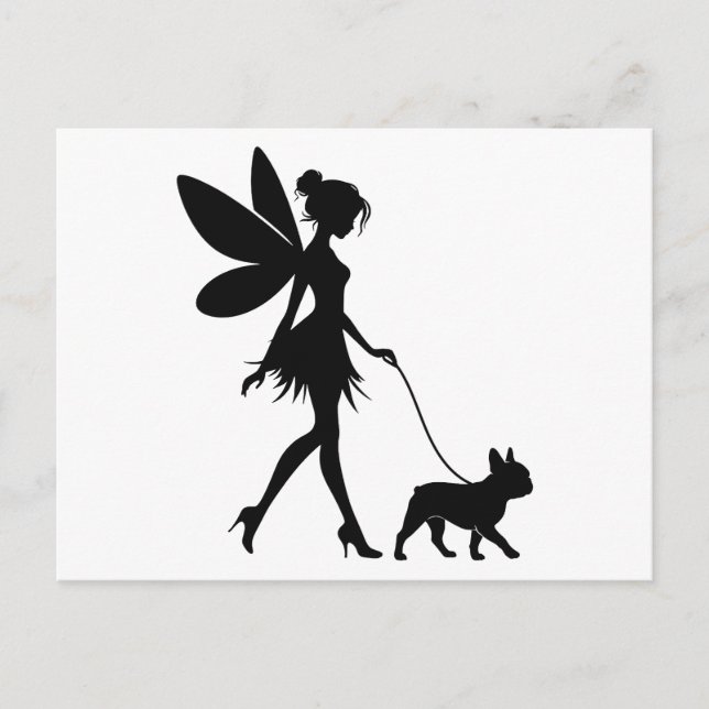 Fairy Walking French Bulldog  Postcard (Front)