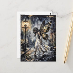 Fairy Walking in the Rain Postcard