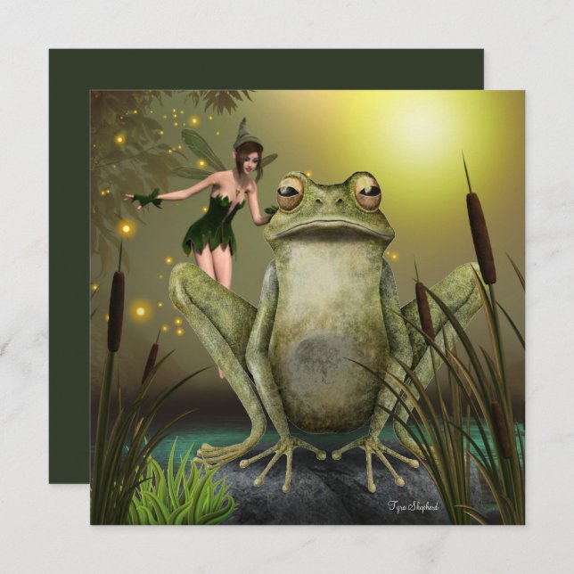 Fairy Wants To Kiss A Frog Fantasy Blank Flat Card (Front/Back)