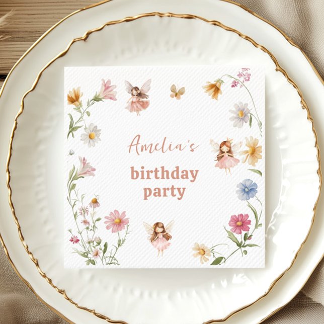 Fairy Watercolor Colourful Widflower Girls Birthda Napkin (Creator Uploaded)