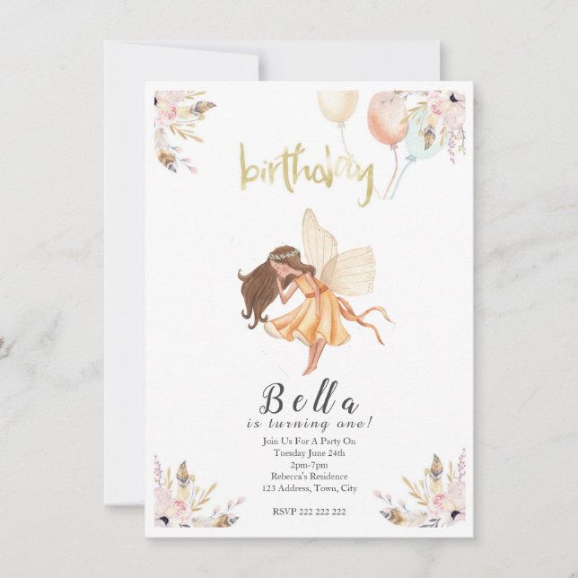 Fairy Watercolour Baby Invitation (Front)