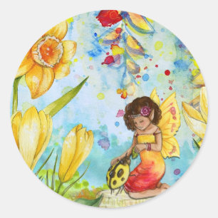 Fairy watercolour illustration whimsical classic round sticker