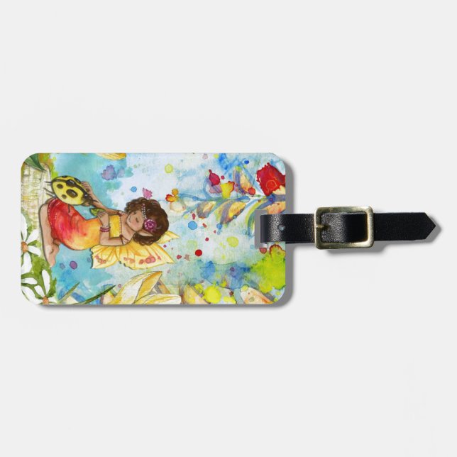 Fairy watercolour illustration whimsical luggage tag (Front Horizontal)