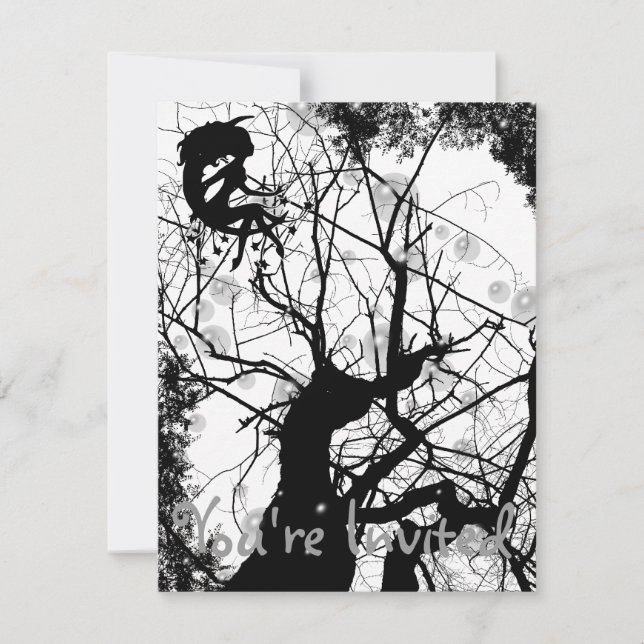 FAIRY WEBBY TREE BUBBLES B&W INVITATION (Front)